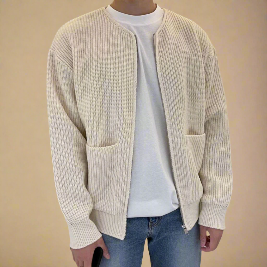 Mens Ribbed Knit Cardigan Oversized Fit with Zipper - BritishMode