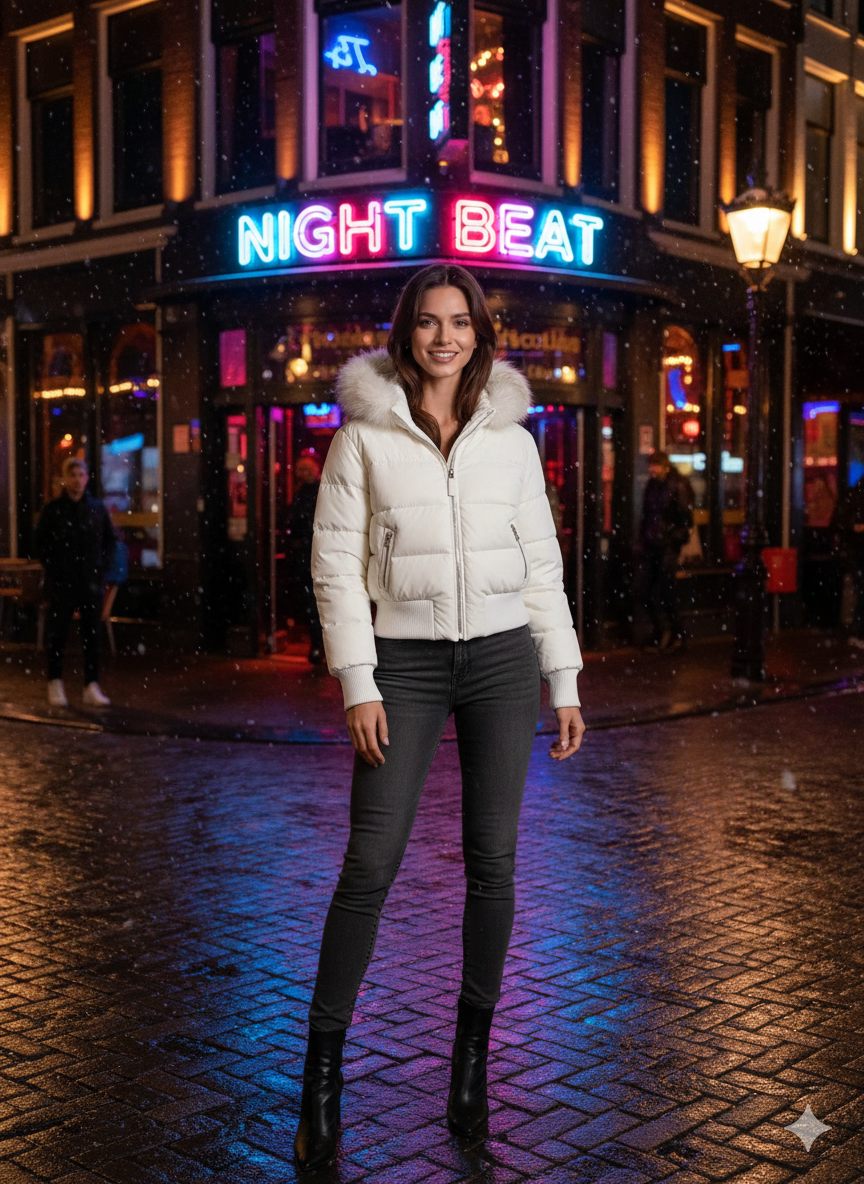 Womens Puffer Jacket with Faux Fur Hood Insulated Fit