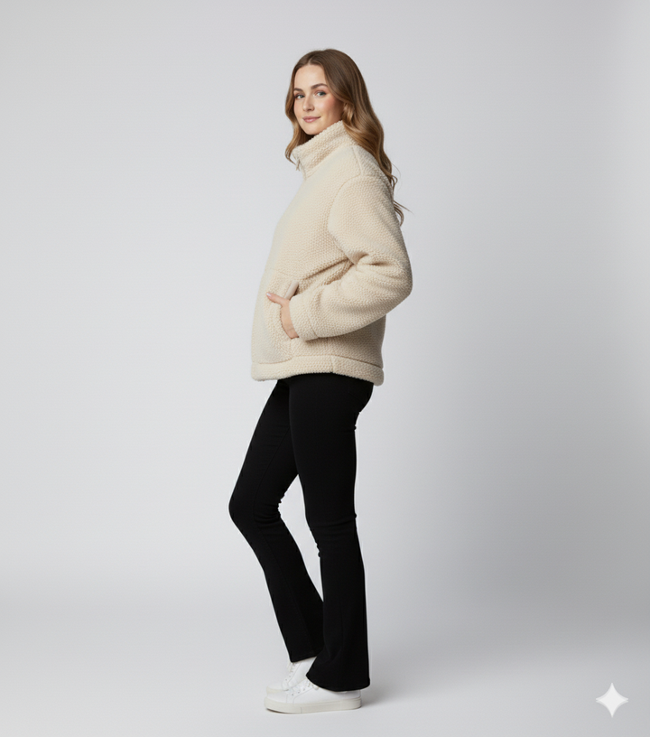 Womens Fleece Jacket Zip-Up Oversized High Collar Outerwear