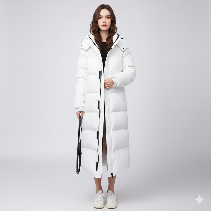 Womens Puffer Jacket Long Fit Winter Outerwear with Pockets