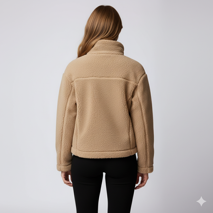 Womens Fleece Jacket Zip-Up Oversized High Collar Outerwear