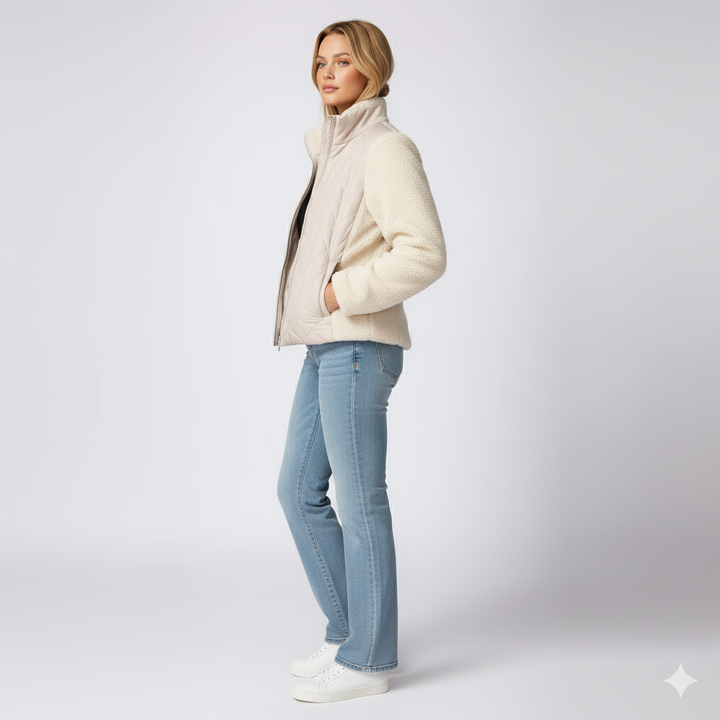 Womens Quilted Jacket Soft Sleeve Zip-Up Outerwear