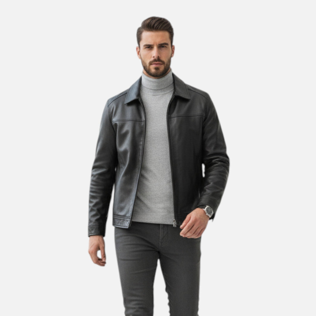 Mens Leather Polo Jacket Traditional Fit - BritishMode
