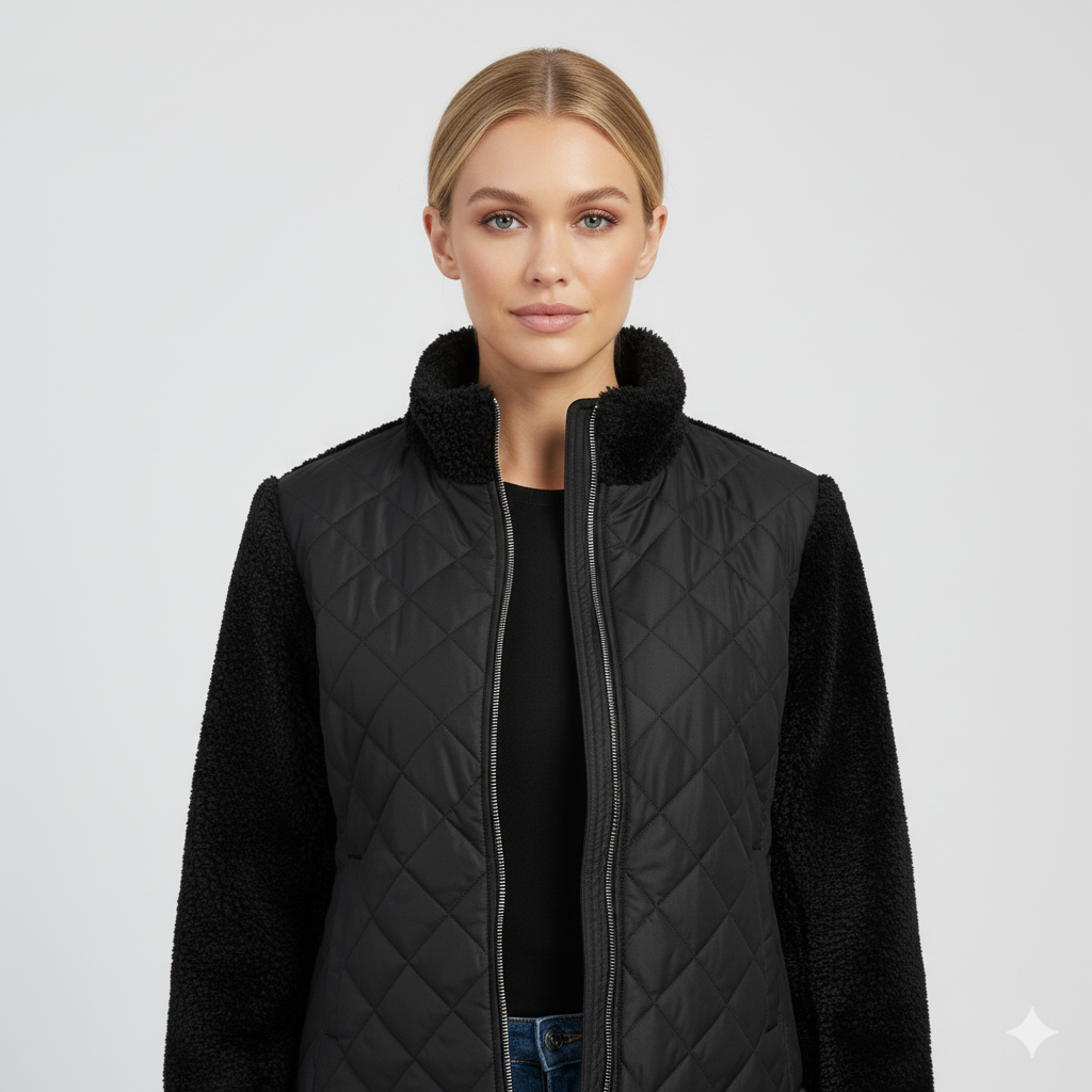 Womens Quilted Jacket Soft Sleeve Zip-Up Outerwear