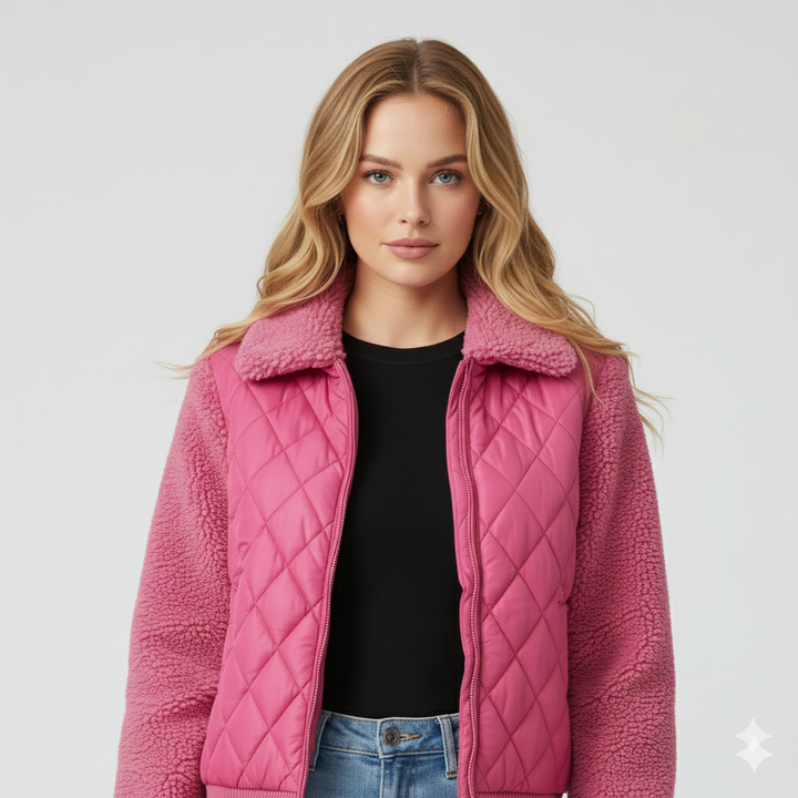 Womens Quilted Jacket Soft Sleeve Zip-Up Outerwear