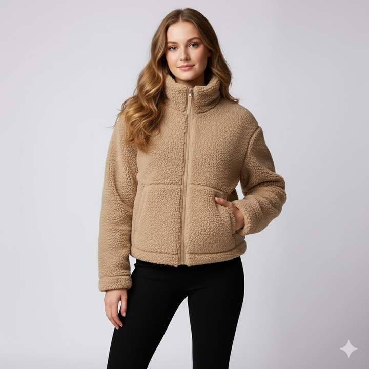Womens Fleece Jacket Zip-Up Oversized High Collar Outerwear - BritishMode