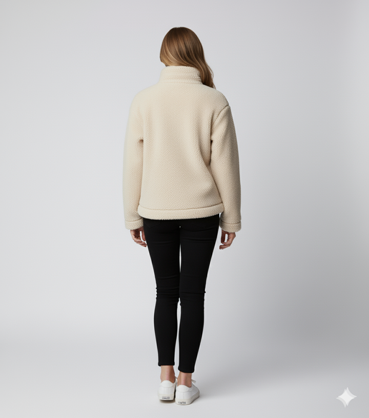 Womens Fleece Jacket Zip-Up Oversized High Collar Outerwear