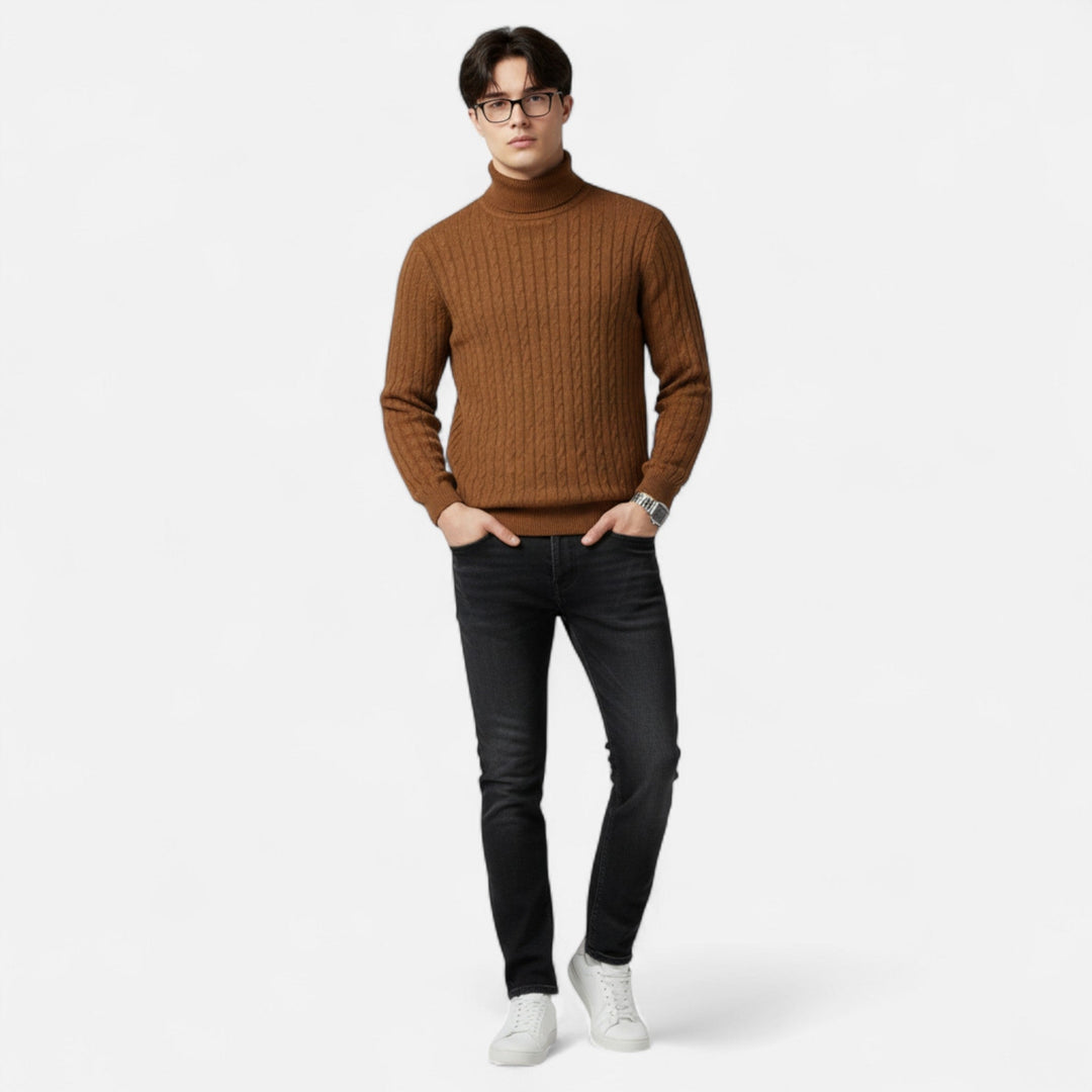 Mens Wool Sweater High-Neck Knit Fit