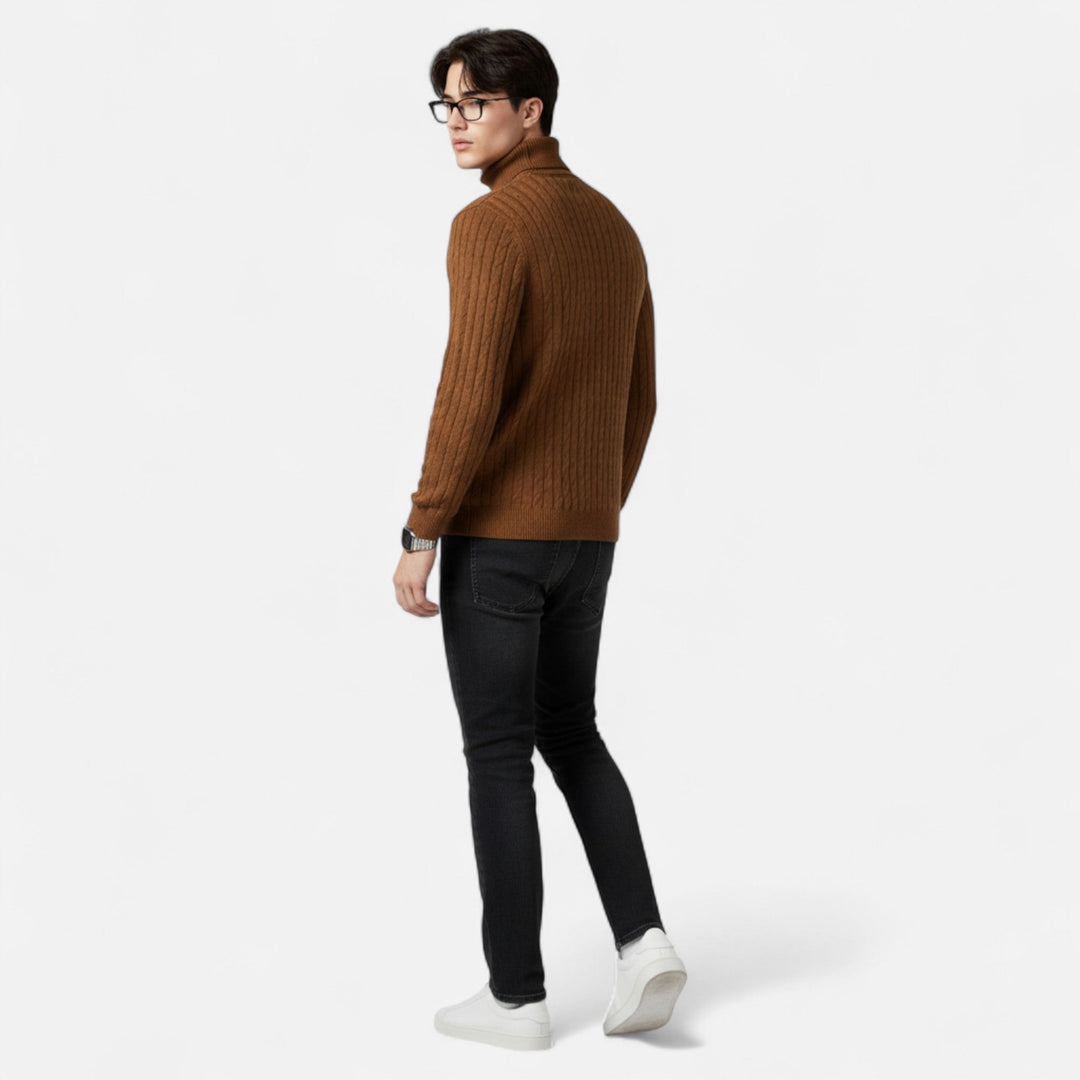 Mens Wool Sweater High-Neck Knit Fit