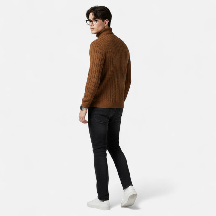 Mens Wool Sweater High-Neck Knit Fit