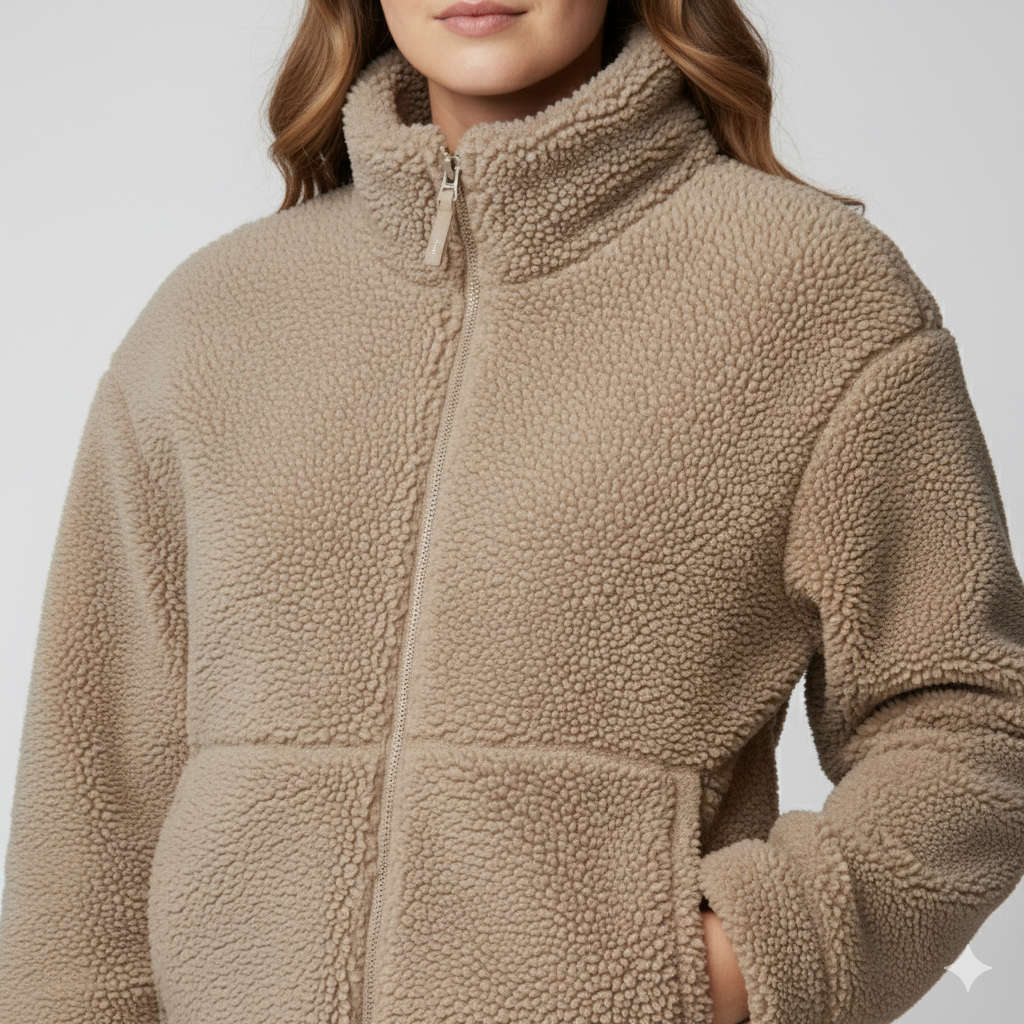 Womens Fleece Jacket Zip-Up Oversized High Collar Outerwear