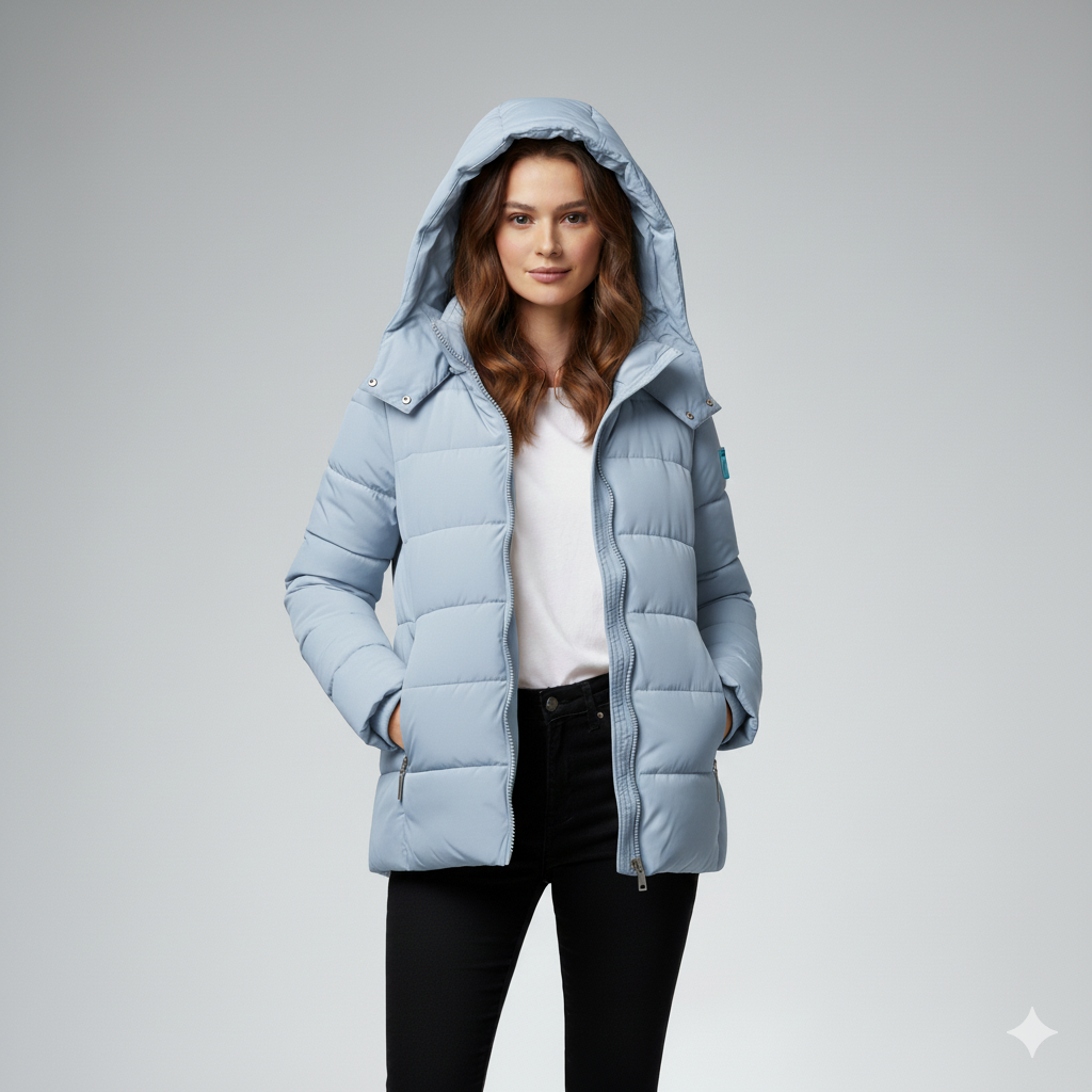 Womens Quilted Puffer Parka with Hood Winter Outerwear - BritishMode