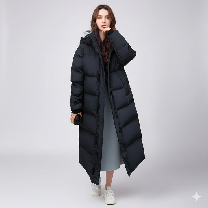 Womens Puffer Jacket Long Fit Winter Outerwear with Pockets - BritishMode
