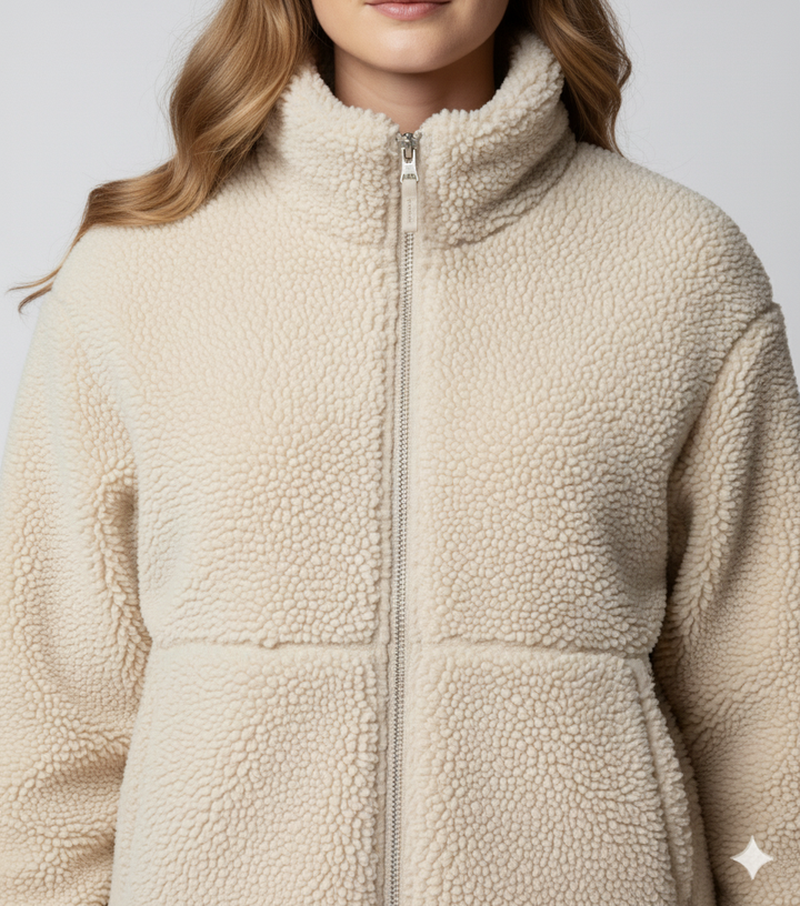 Womens Fleece Jacket Zip-Up Oversized High Collar Outerwear