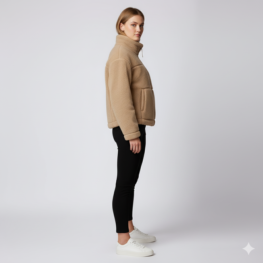 Womens Fleece Jacket Zip-Up Oversized High Collar Outerwear