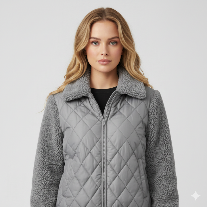 Womens Quilted Jacket Soft Sleeve Zip-Up Outerwear