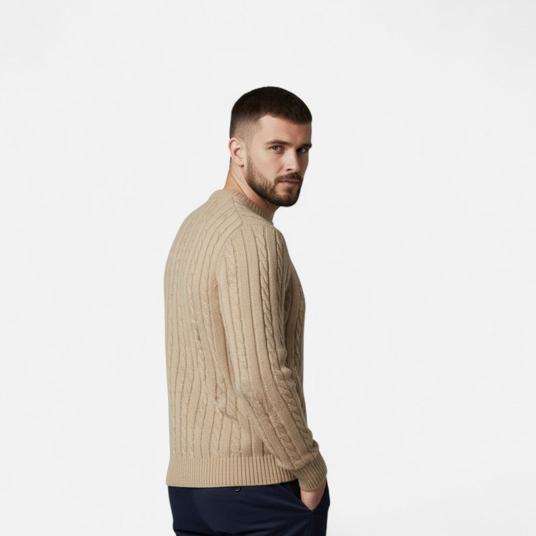 Mens Cotton Knit Sweater with Round Neck Classic Fit