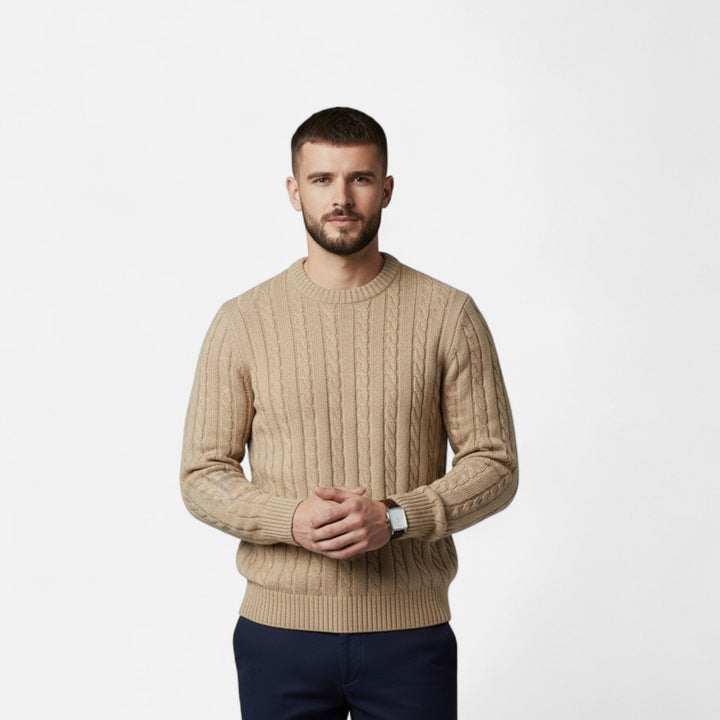 Mens Cotton Knit Sweater with Round Neck Classic Fit - BritishMode