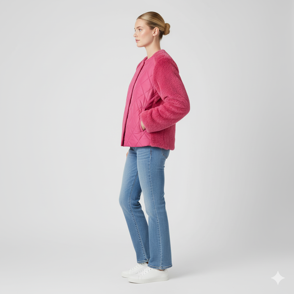 Womens Quilted Jacket Soft Sleeve Zip-Up Outerwear