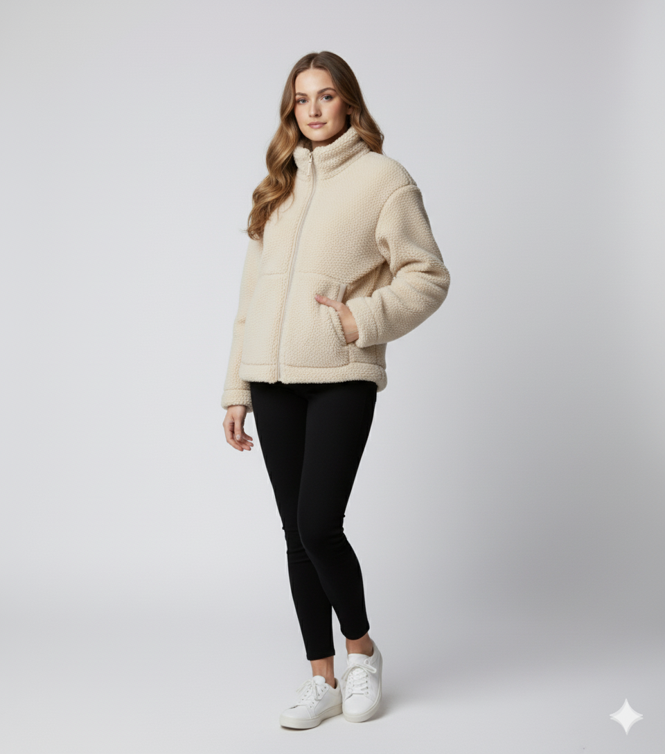 Womens Fleece Jacket Zip-Up Oversized High Collar Outerwear