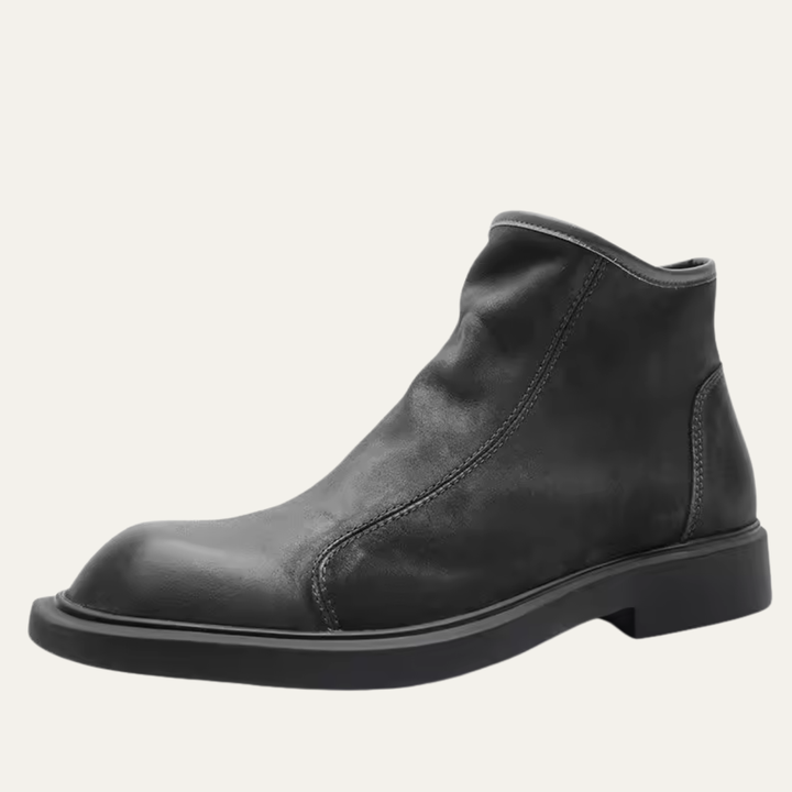 Mens Leather Ankle Boots Plush Lining Zip-Up
