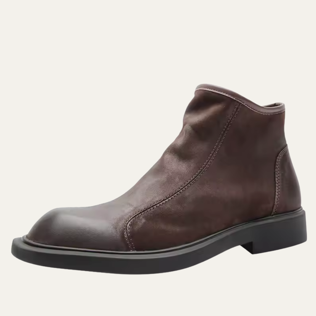 Mens Leather Ankle Boots Plush Lining Zip-Up - BritishMode