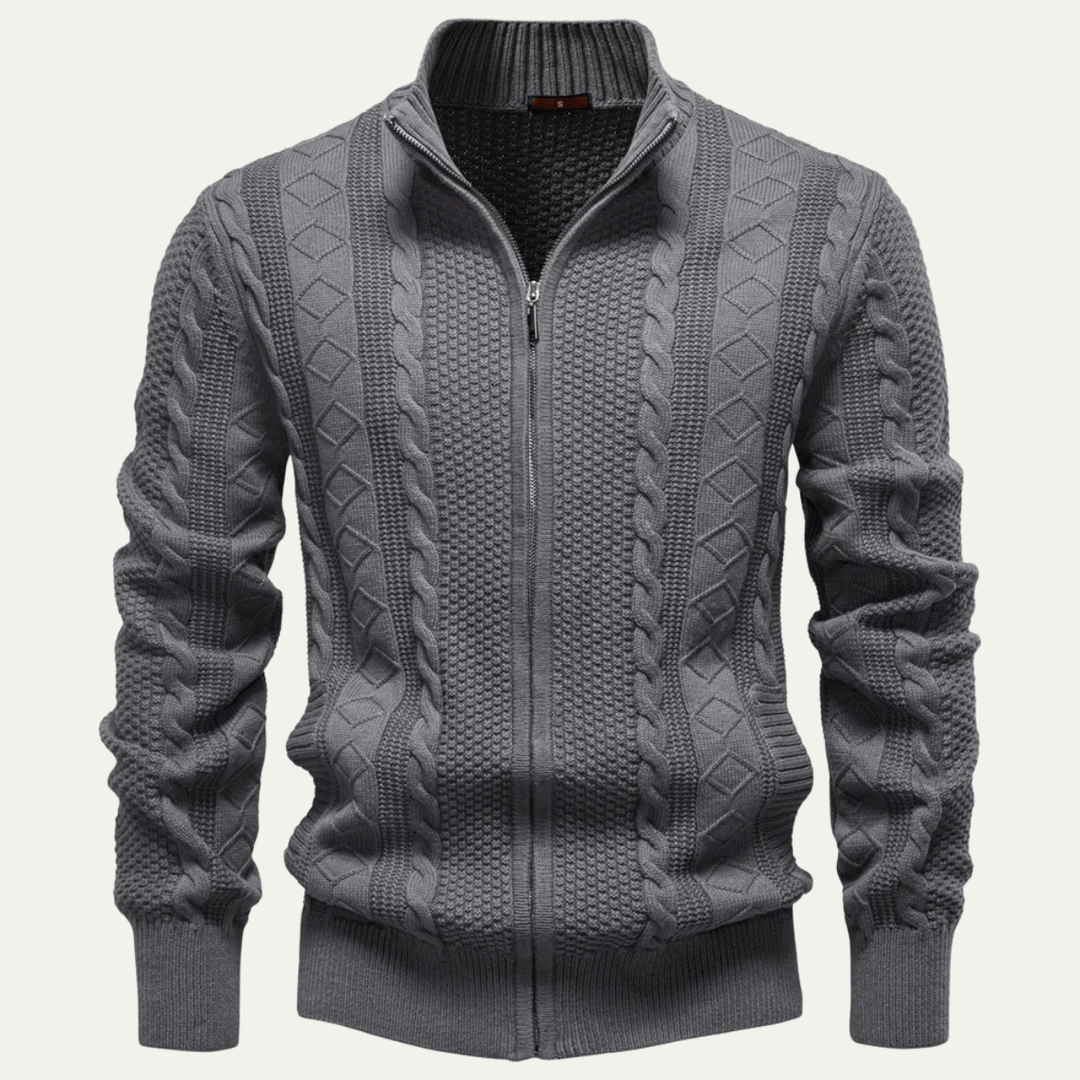 Mens Slim Fit Cable Knit Zip Cardigan - BritishMode