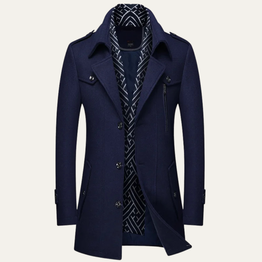 Mens Double Breasted Trench Coat Wool Blend Smart Fit
