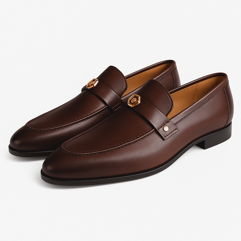Mens Leather Loafers Clean Cut Slip-On