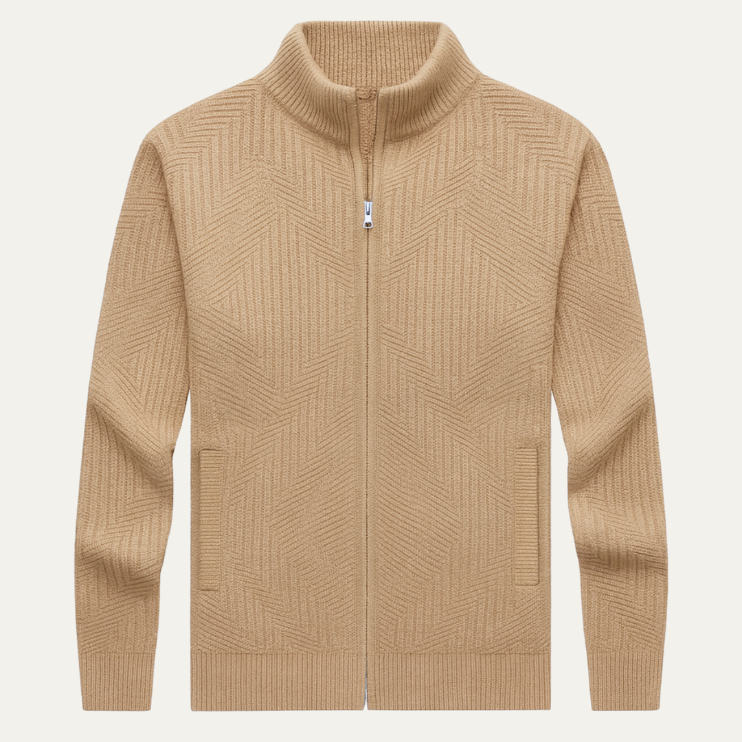 Mens Knitted Cardigan Zip-Up Geometric Pattern - BritishMode