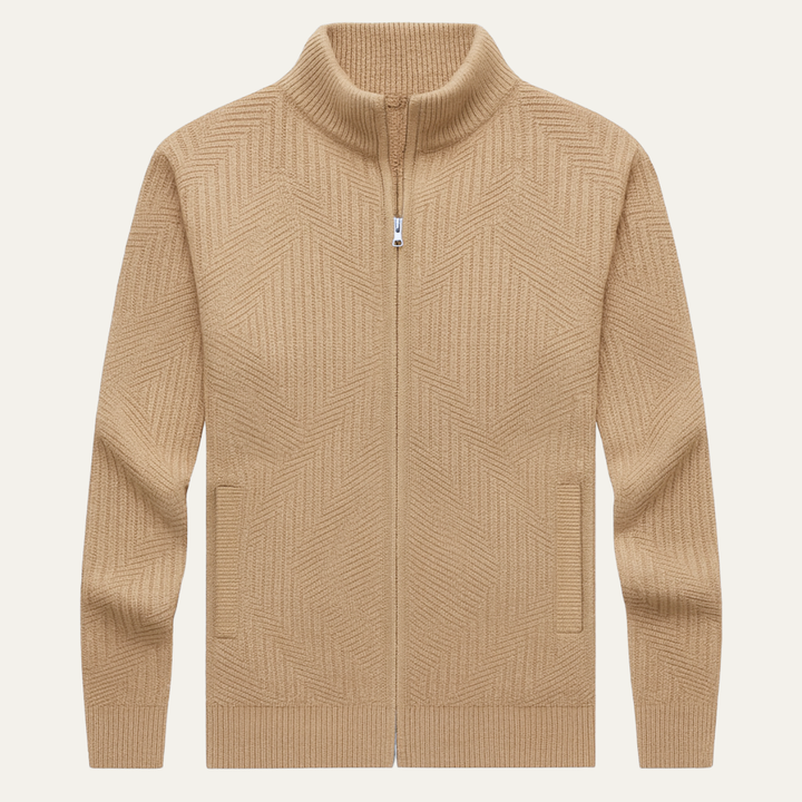 Mens Knitted Cardigan Zip-Up Geometric Pattern - BritishMode