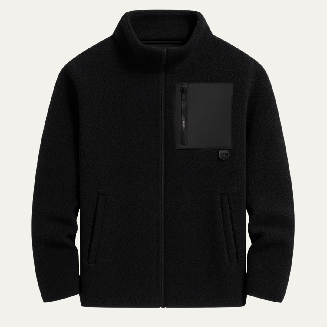 Mens Fleece Jacket Zip-Up Warm Stand Collar - BritishMode