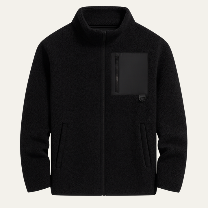 Mens Fleece Jacket Zip-Up Warm Stand Collar - BritishMode