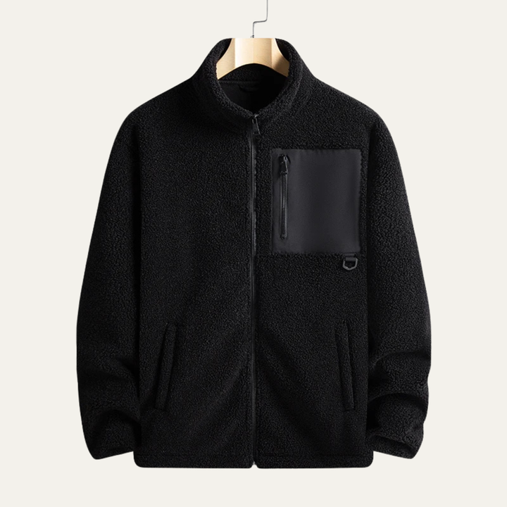 Mens Fleece Jacket Zip-Up Warm Stand Collar
