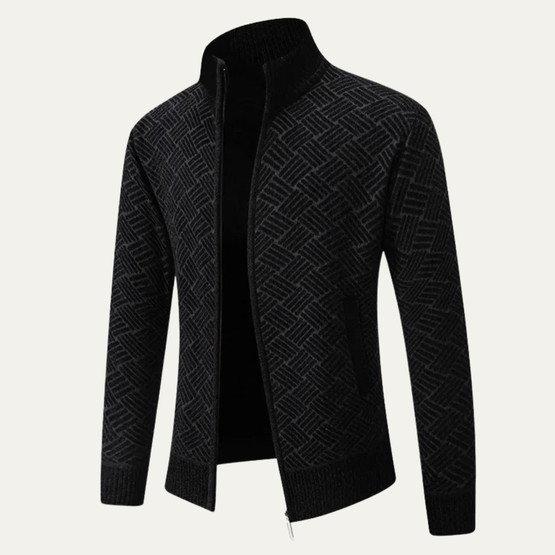 Mens Knitted Zip Cardigan with Warm Fleece Lining