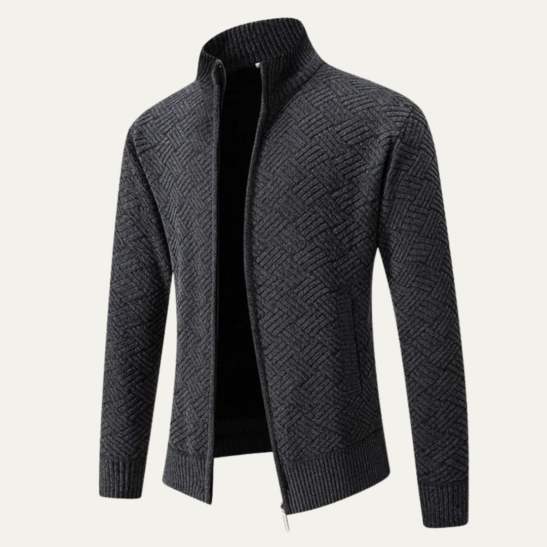 Mens Knitted Zip Cardigan with Warm Fleece Lining