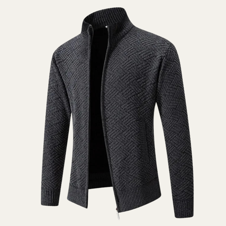 Mens Knitted Zip Cardigan with Warm Fleece Lining