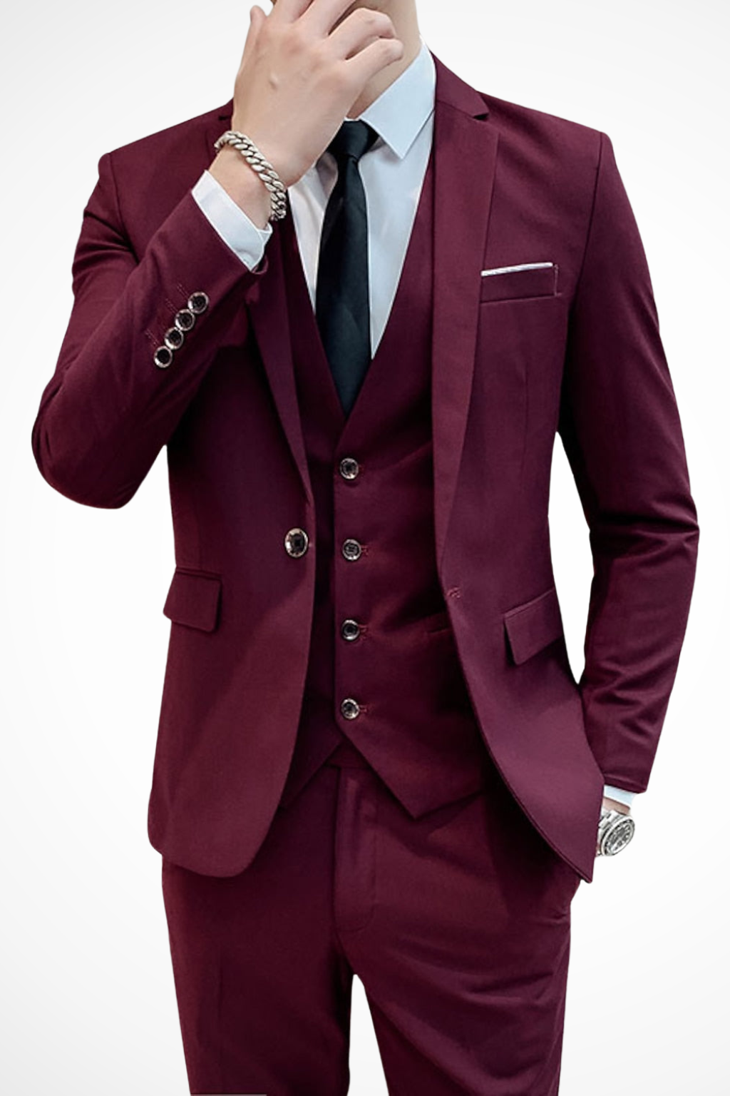 Mens Slim Fit Notch Lapel Suit Wedding Guest