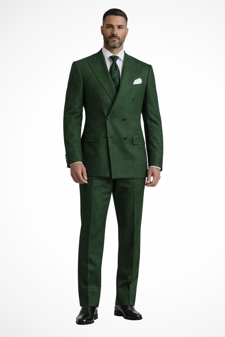 Mens Double Breasted Linen Suit Two Piece Formal Fit - BritishMode