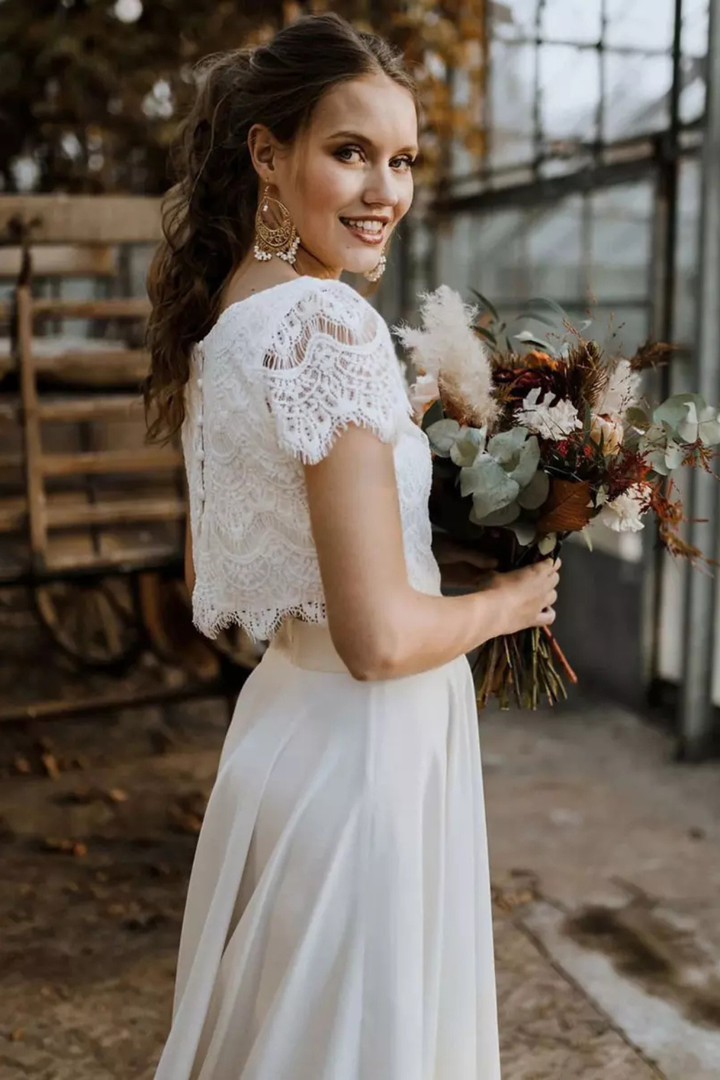 Womens Lace Top and Maxi Skirt Set Wedding Guest