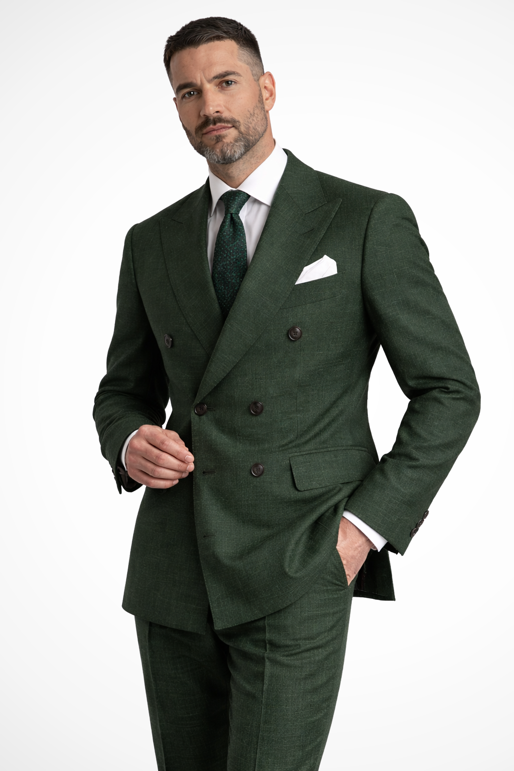 Mens Double Breasted Linen Suit Two Piece Formal Fit