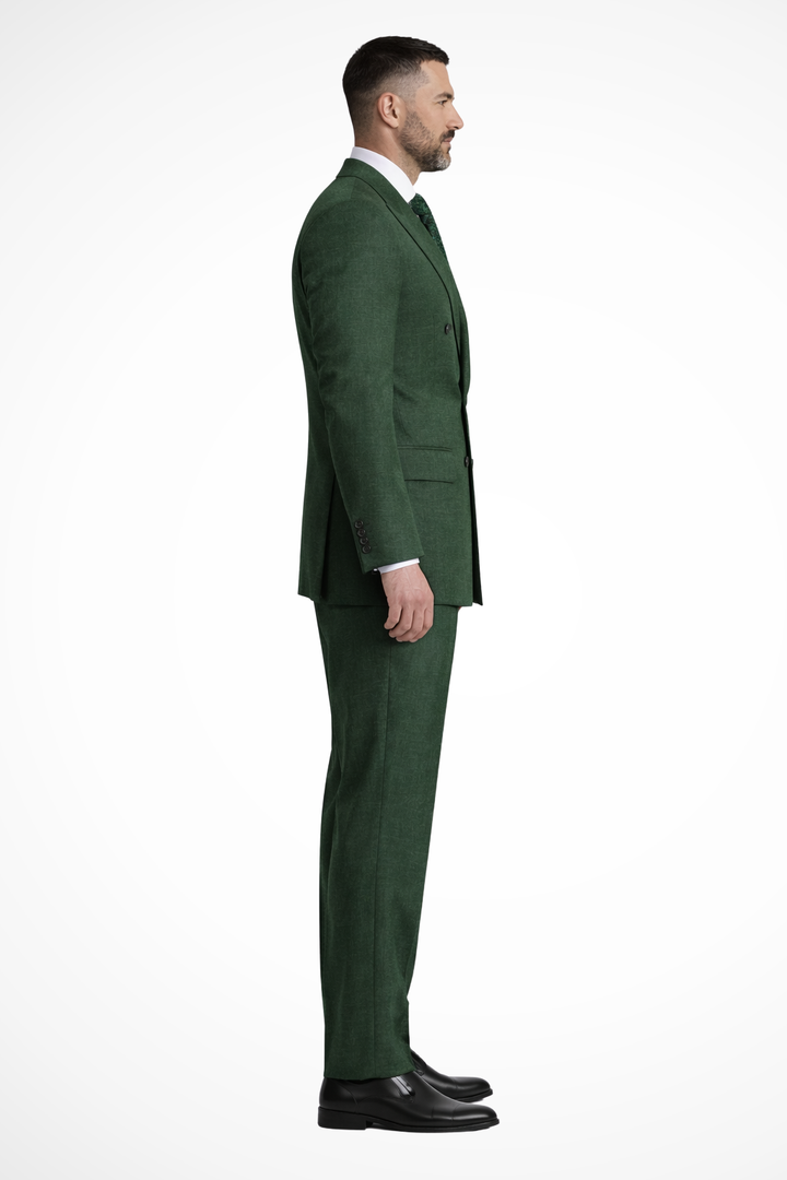 Mens Double Breasted Linen Suit Two Piece Formal Fit