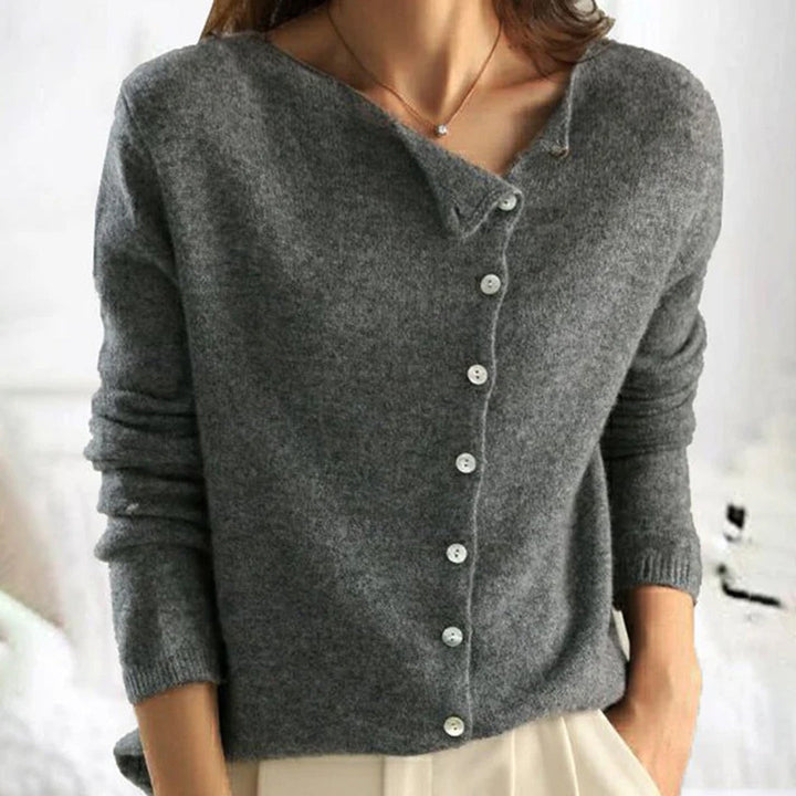 Womens Relaxed Fit Cardigan with Boat Neck and Button Front