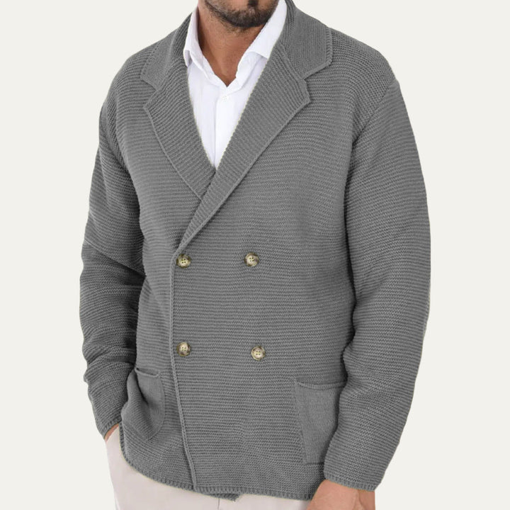 Mens Double-Breasted Blazer Ribbed Knit Fit