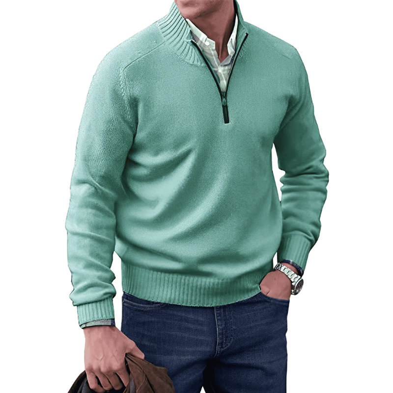 Mens Knit Sweater High Collar Quarter Zip