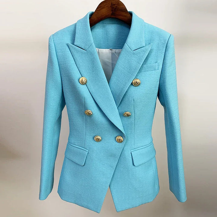 Womens Double-Breasted Jacket with Metal Buttons Tailored Fit
