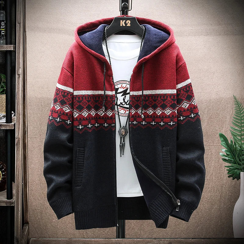 Mens Hooded Winter Jacket Plaid Warm Fit