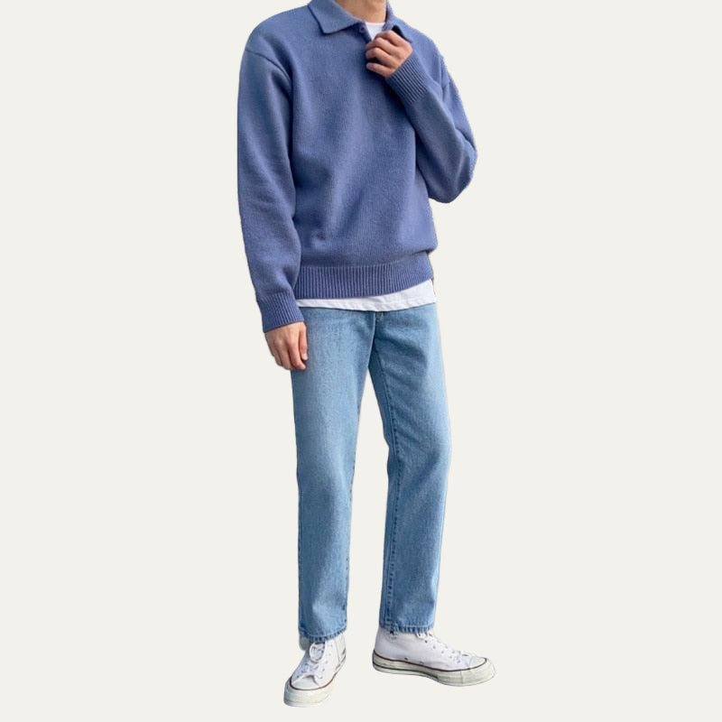 Mens Polo Sweater Knit Classic Fit