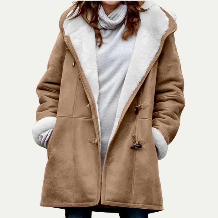 Womens Button Jacket with Furry Lapel Warm Style