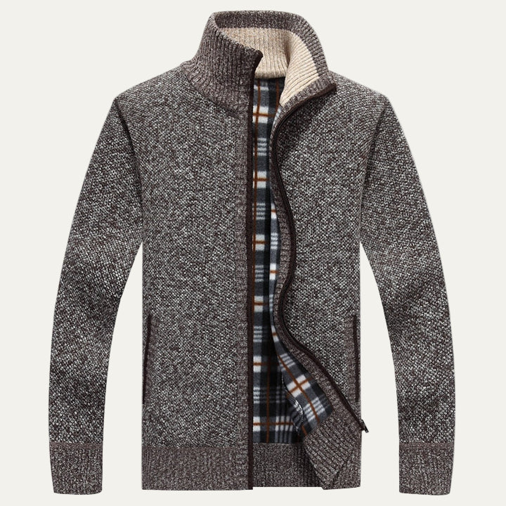 Mens Ribbed Zip Cardigan Sweater Funnel Collar